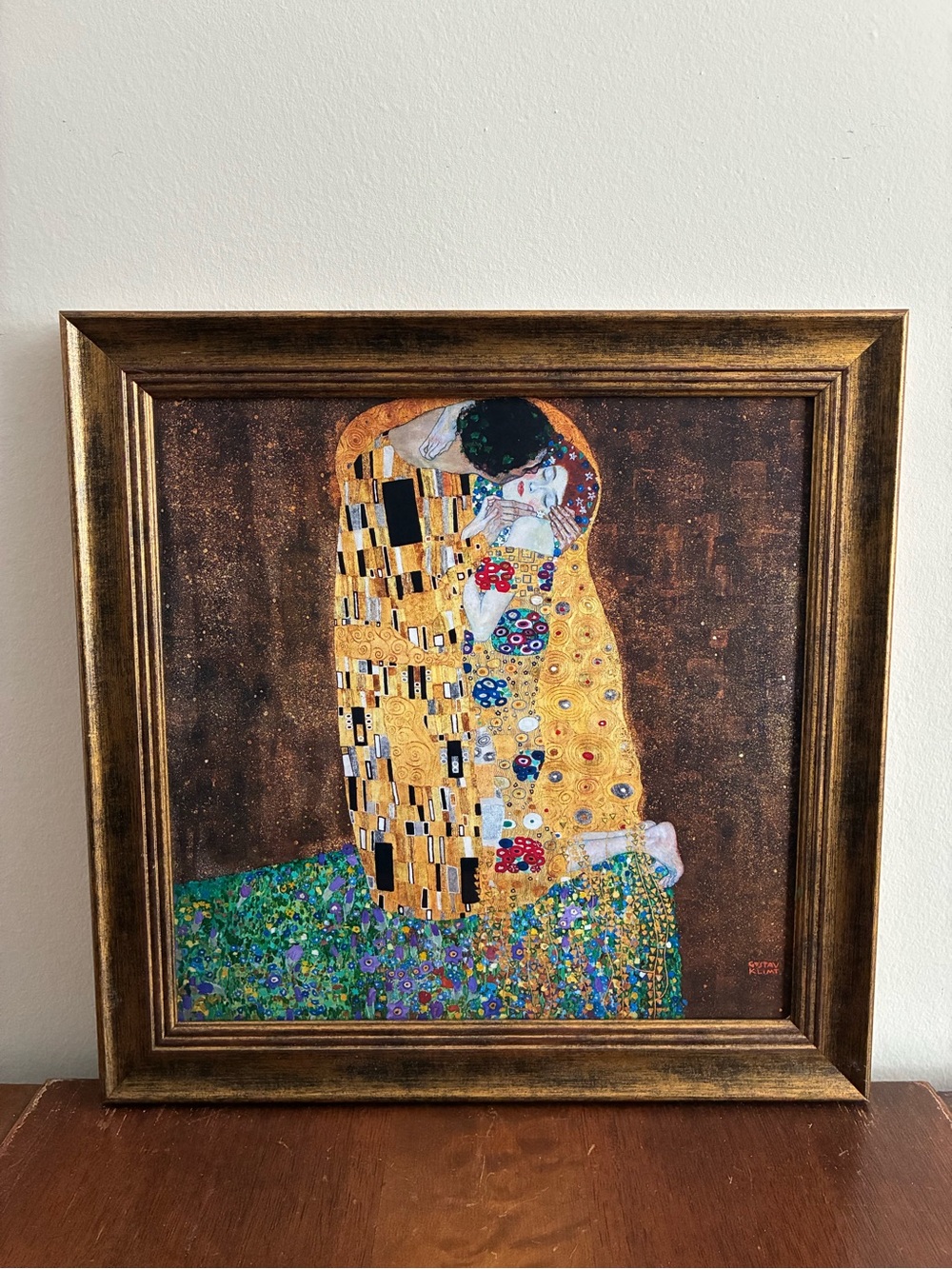 Gustav Klimt The Kiss Gold Framed Print 12.5x12.5 Art Nouveau Lovers Wall Art